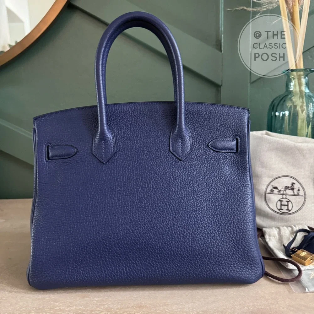 EUC Hermes Birkin 30 Epsom Blue Nuit Gold HW Tote Bag C Stamp 2018 - Picture 7 of 14
